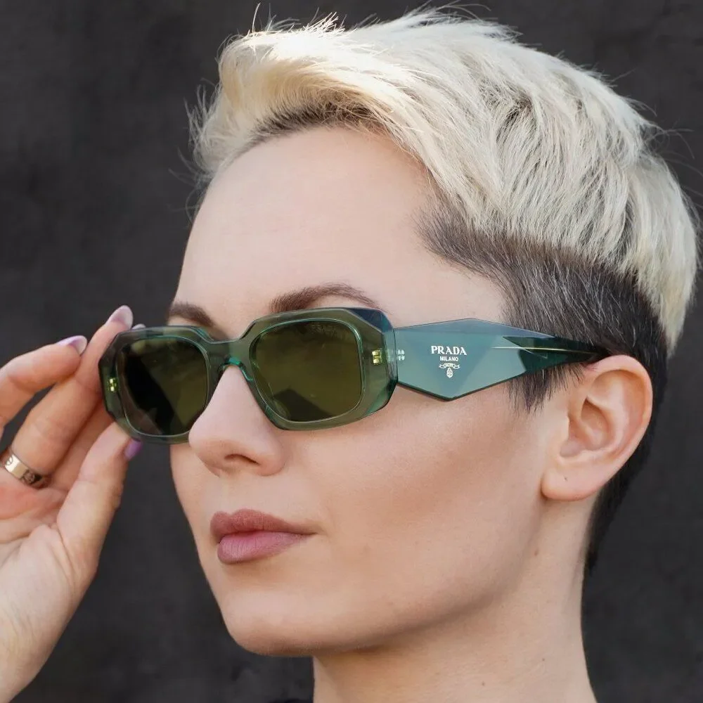 NEW Prada PR17WS 11R10E Sage Green Mirror Internal Silver Rectangle Sunglasses - Picture 5 of 14
